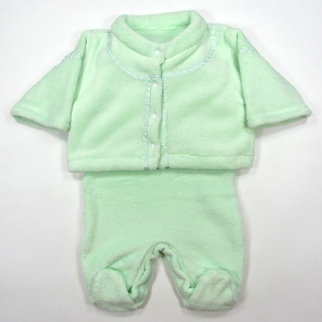 Ensemble paletot et combinaison vert pâle en peluche bébé fille ou garçon