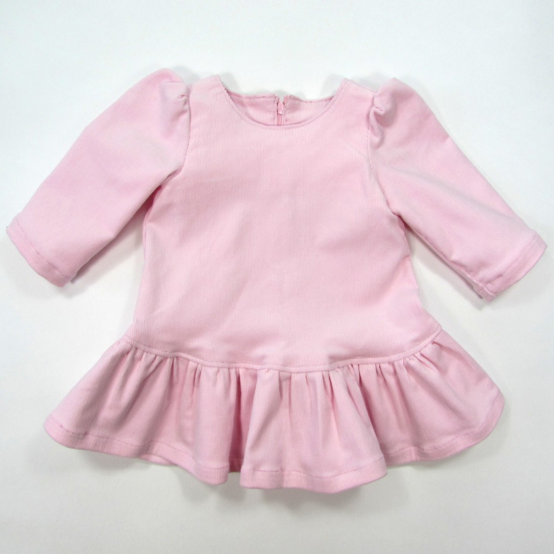 Robe bébé fille 3 mois en velours milleraies rose clair et manches longues