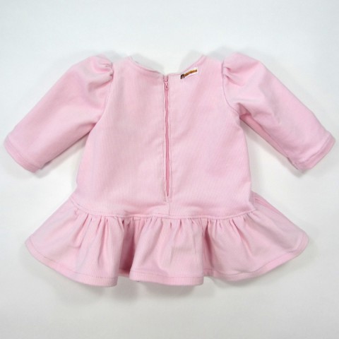 Robe dos en velours coton rose pour bébé fille 3 mois, volant à la base et zip