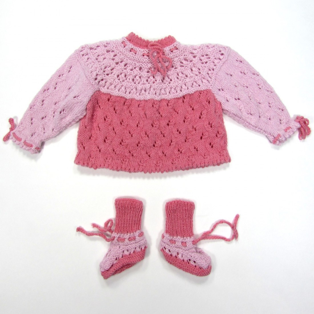 Brassière bébé fille et chaussons au tricot rose gourmand 3 mois