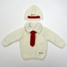 Pull blanc col polo et cravate rouge avec bonnet bébé garçon 6 mois