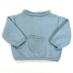 Brassière fine bébé garçon en laine chaude pour l'hiver, poche milieu devant, encolure roulottée