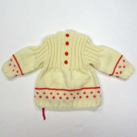 Tunique bébé fille tricot ivoire frise de semis jacquard potiron et boutons assortis