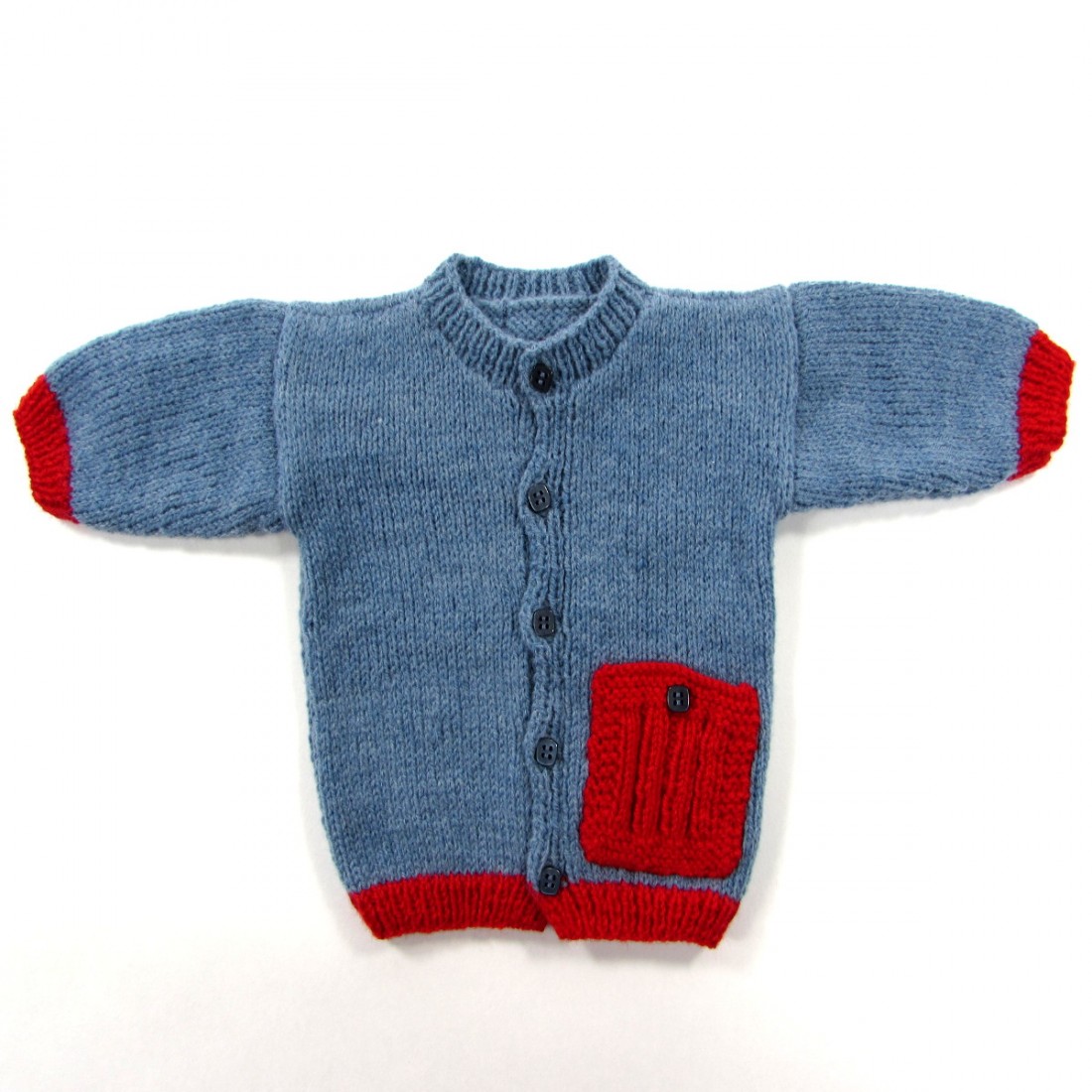 Chaussons au tricot bleu jean et rouge tomate bébé garçon