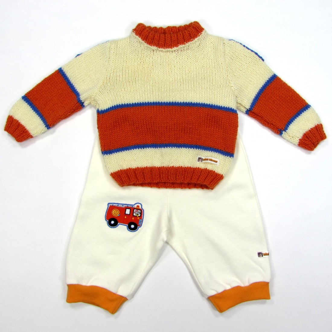 Pull rayé orange et pantalon molleton blanc bébé garçon 6 mois