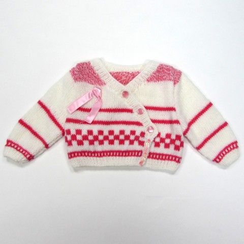 Cardigan cache coeur en tricot rose blanc et chiné bébé fille 3 mois