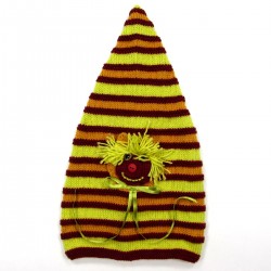 Bonnet de lutin rayé en laine avec tête de lion tricotée sur le devant pour bébé garçon