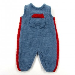 Salopette bébé garçon naissance en tricot bleu jean et rouge tomate