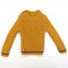 Pull chaussette en laine jaune curry bébé fille 2 ans boutonné sur l'épaule