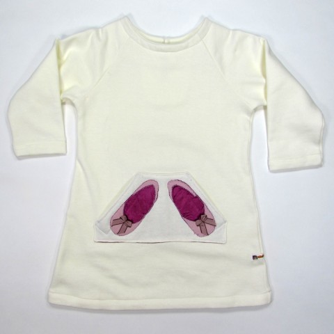 Robe pull en sweat shirt fillette 2 ans avec ballerines sur la poche