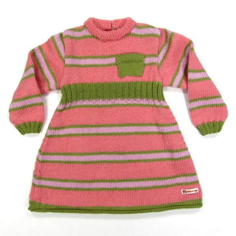 Robe pull en laine rose rayée pour fille 2 ans en hiver