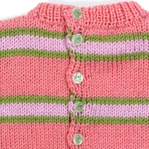 Ouverture partielle dos de robe fille 2 ans en tricot fermée par 5 boutons assortis
