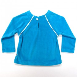 Dos de sweatshirt en velours turquoise fillette 2 ans