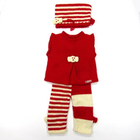 Débardeur bonnet legging rouge bébé fille