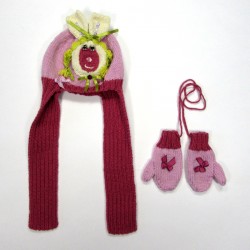 Bonnet écharpe tricot rose lapin bébé fille 12 mois