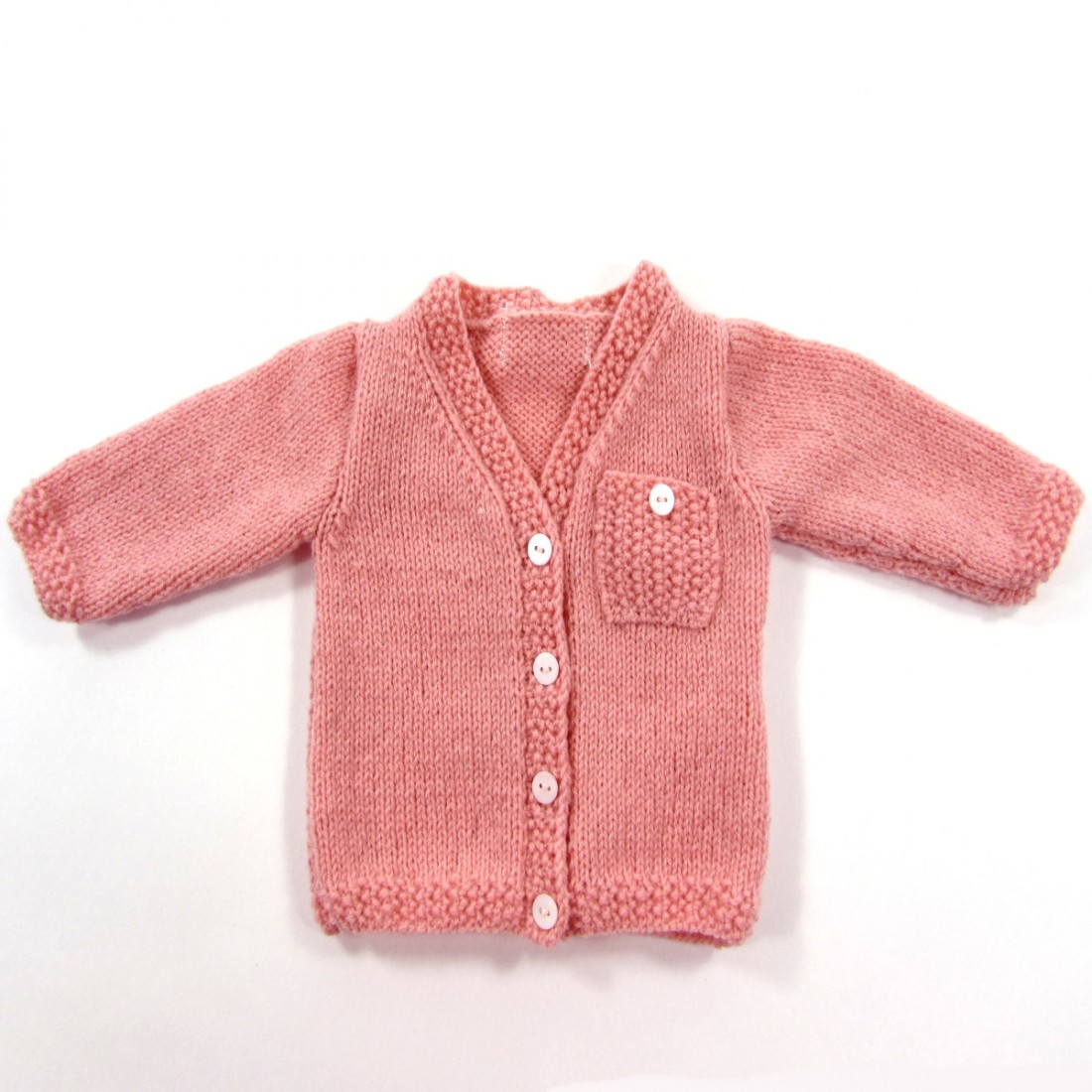 Gilet bébé fille prématurée au tricot rose poudre printemps
