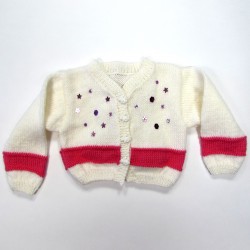 Cardigan blanc et fuchsia avec paillettes bébé fille hiver