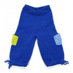Pantalon de treillis tricot bleu poches contrasté pour bébé garçon