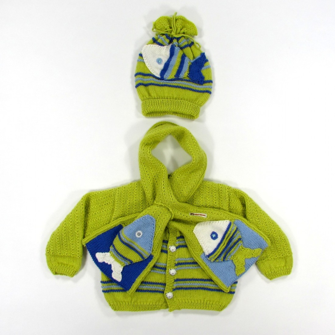 Accessoires et cardigan tricot poissons bébé