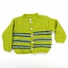 Cardigan vert anis tricot bébé à rayures bleu