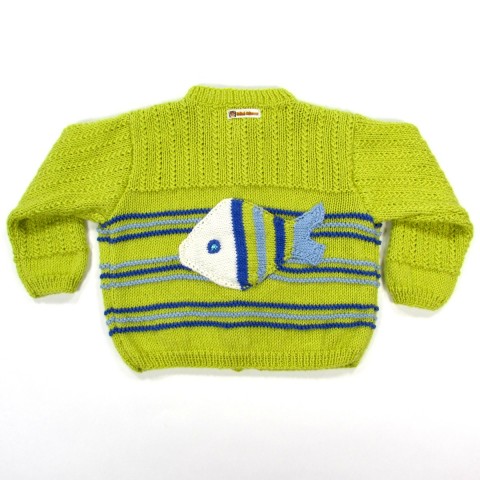 Dos cardigan avec gros poissons bariolé pour bébé