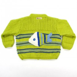 Dos cardigan avec gros poissons bariolé pour bébé