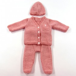 Aperçu de l'ensemble complet gilet, caleçon et bonnet rose poudre pour bébé fille vendus séparément