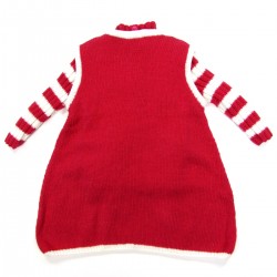 Robe forme trapèze et pull bébé manches à rayures rouge et blanc de dos