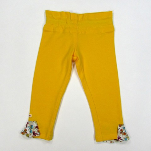 Legging bébé fille jaune volant en bas des jambes avec noeuds multicolores