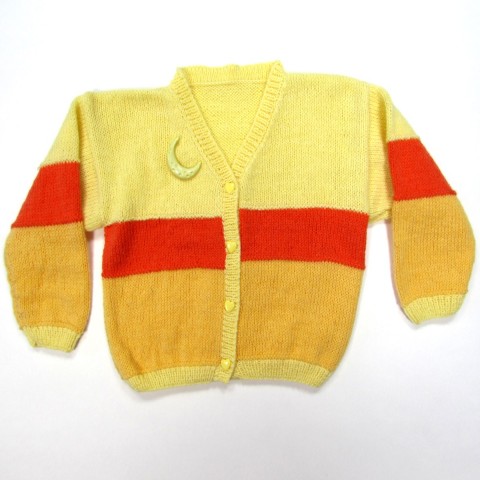 Gilet bébé fille en laine jaune poussin jaune orangé et orange