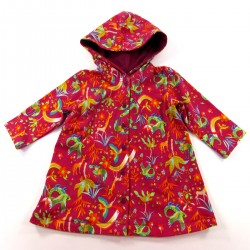 Robe bébé à capuche fuchsia imprimé drôles de bêtes féériques