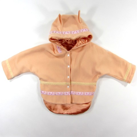 Manteau cape bébé fille 18 mois à capuche avec petites oreilles polaire couleur peche