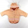 Manteau cape bébé fille 18 mois à capuche avec petites oreilles polaire couleur peche