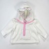 Sweatshirt avec capuchon bordé d'un volant jersey coeurs et broderie anglaise rose dragée bébé fille