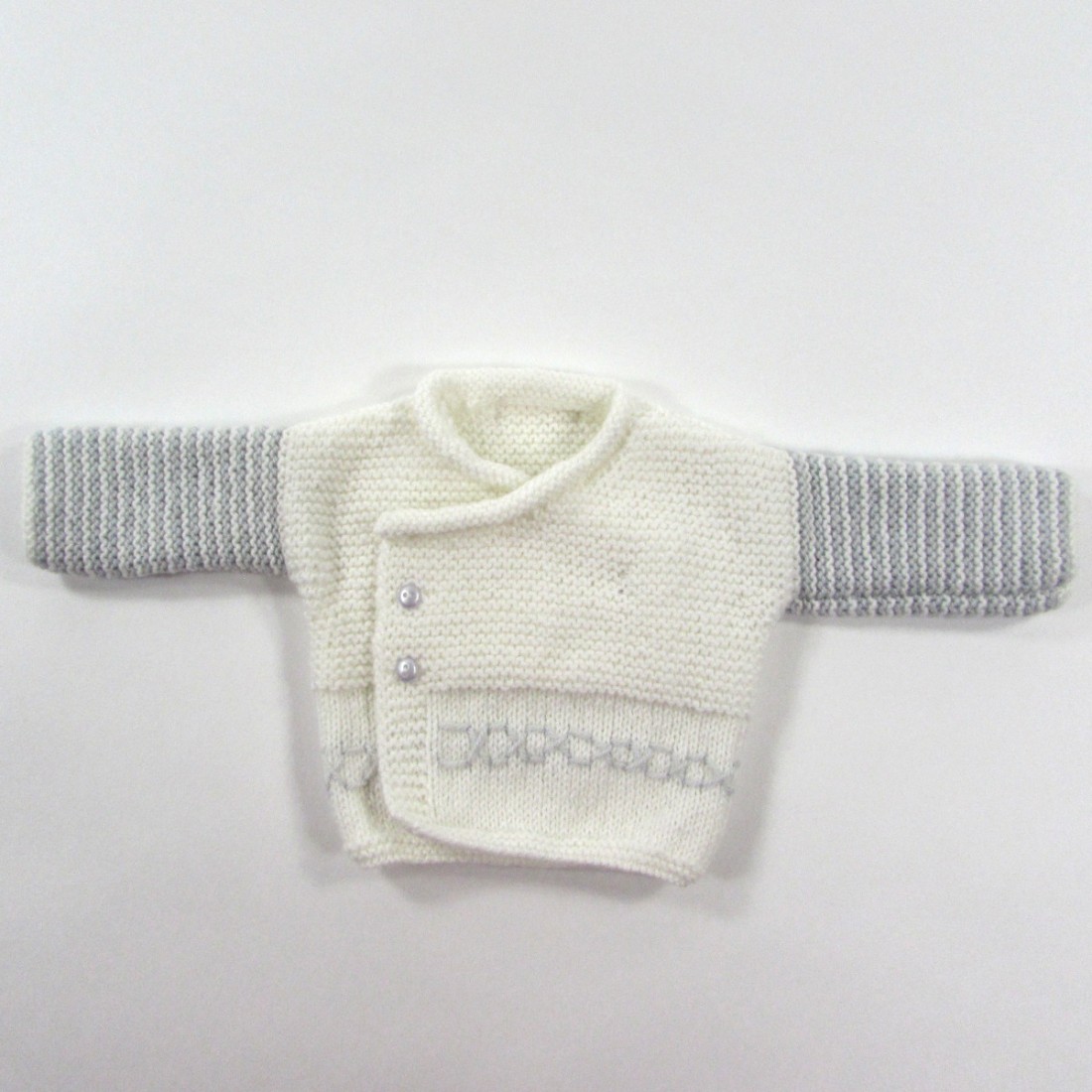 Brassière bébé garçon prématuré en laine blanc et gris perle