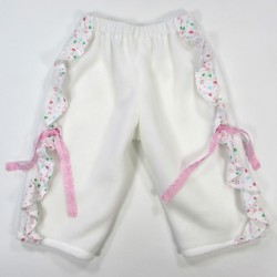 Pantalon bébé polaire blanc hiver volants et noeuds rose