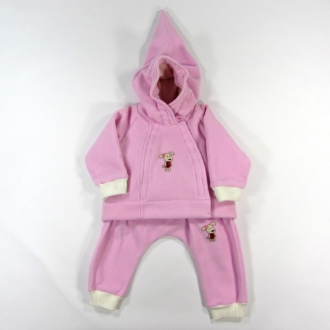 Manteau capuche et sarouel rose fille bebe reveur handmade 18 mois