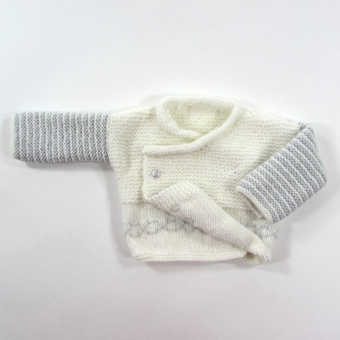 Brassière bébé garçon prématuré en laine blanc et gris perle