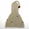 Poncho à capuche bébé fille en tricot beige torsades et nopes grenat et citron vert