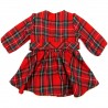 Robe tissu écossais rouge vue de dos avec sa ceinture maintenue par des passants pour bébé fille 6 mois