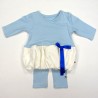 Robe boule et legging bleu ciel et blanc bébé fille 3 mois