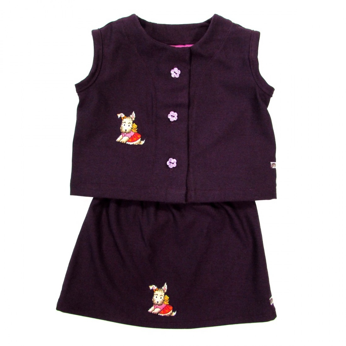 Gilet sans manches et jupe bébé fille en flanelle violette