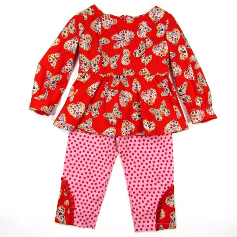 Tunique bébé fille rouge et pantalon rose à pois rouge