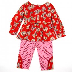 Tunique bébé fille rouge et pantalon rose à pois rouge