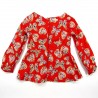Tunique bébé fille de dos rouge vermillon en coton imprimé de papillon et coeurs fleuris