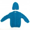 Bonnet et cardigan en tricot irlandais bleu turquoise pour bébé fille