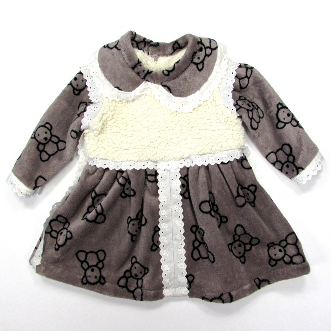 Robe hiver bébé fille 9 mois en peluche chocolat oursons et teddy