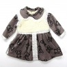 Robe bébé fille 9 mois en peluche chocolat avec oursons noirs et broderie anglaise écrue