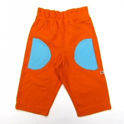 Pantalon unisexe bébé 9 mois en molleton orange et grandes poches demi-cercle bleu turquoise