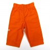 pantalon mixte bébé en flanelle orange avec 2 poches demi-lune en daim turquoise